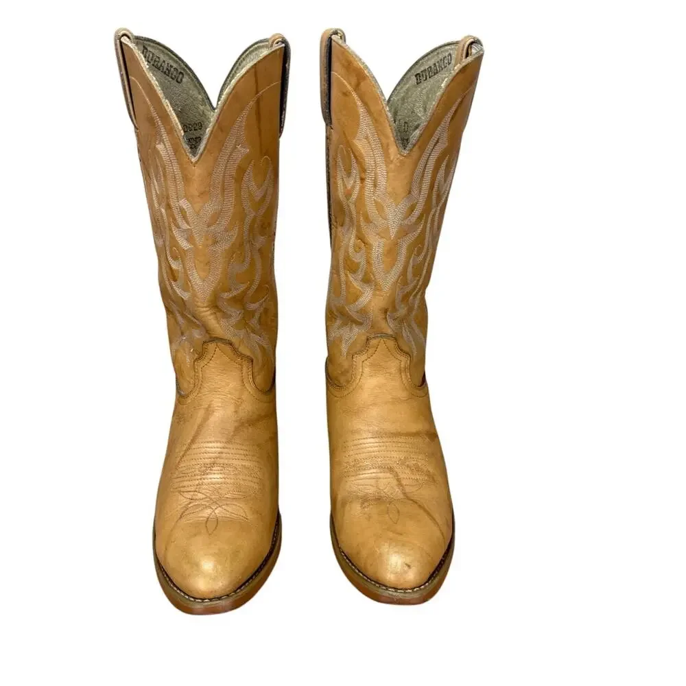 Durango Vintage Cowboy Boots Mens 9.5 D Tan Leather Western Coastal Cowboy Boho